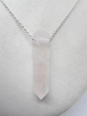 Girocollo in Argento 925 e Quarzo Rosa naturale - Pendente Pietra Dura- Ciondolo - Immagine 1 di 4