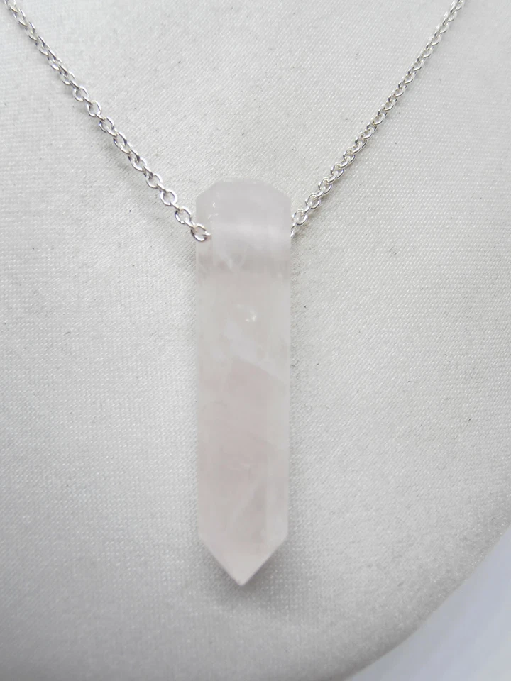 Girocollo in Argento 925 e Quarzo Rosa naturale - Pendente Pietra Dura- Ciondolo - Immagine 1 di 4