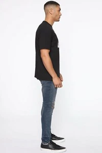 Men Fashion Nova Enzo Distressed Skinny Jean Dark Wash SZ: 34 - Picture 1 of 4