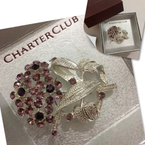 Charter Club Womens Silver-tone Bouquet Pin Brooch Purple Lilac NEW in box - Picture 1 of 11