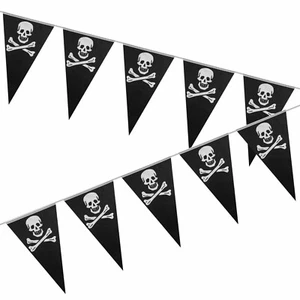 24ft PIRATE JOLLY ROGER SKULL & CROSSBONES BUNTING 22 FLAGS PARTY PENNANT BANNER - Picture 1 of 4