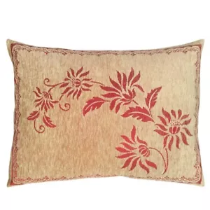 Chenille Beige Floral (Claret Red Mum Flower) 22"x30" Porch Veranda Pillow Cover - Picture 1 of 5