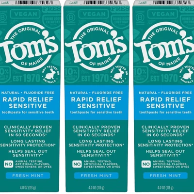 Tom's of Maine Fluoride-Free Rapid Relief Sensitive Toothpaste, Fresh Mint, 4... - Image 1 of 4