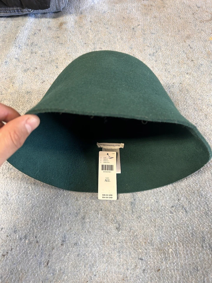 Anthropologie绿色毛毡水桶帽  — 第 1/4 张图片