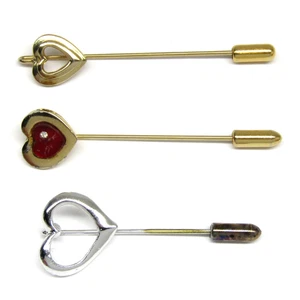 Vintage Stick Pin Brooches Lot of 3 Heart Love Gold & Silver Women's, Rhinestone - Picture 1 of 4