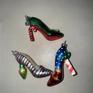 Lot 3 Dept. 56 Womens High Heel Shoes 2.5” Mini Glass Christmas Ornaments Rare - Picture 1 of 1