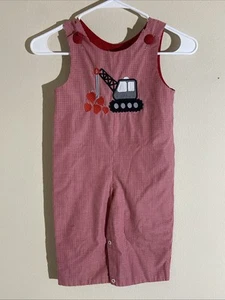 Stelly Belly Red Gingham Crane Machine Construction 1pc Outfit Romper Toddler 24 - Picture 1 of 12