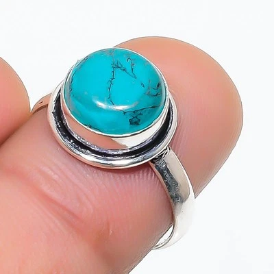 Anillo de piedras preciosas de forma redonda turquesa Santa Rosa hecho a mano joyería 8,50" FR 1005 Foto 1 de 4