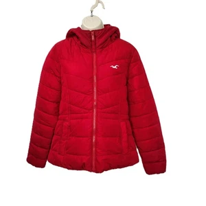 Hollister California Puffer Jacket Womens Medium Red Weathercast Sherpa-Lined - Picture 1 of 13