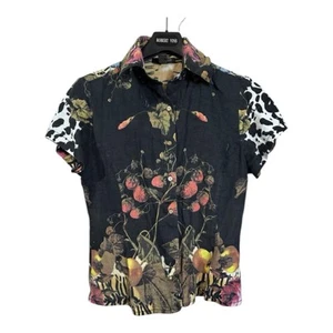 Roberto Cavalli Women Top T-Shirt Blouse Linen Flower Size XS-S - Picture 1 of 7