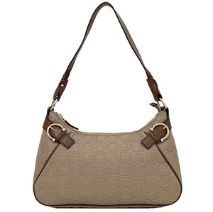 Salvatore Ferragamo Shoulder Bag Purse Gancini PVC Leather Beige Pink Authentic - Picture 1 of 24