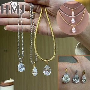 Collar colgante lágrima moissanita corte pera S925 plata cadena boda collar - Imagen 1 de 37