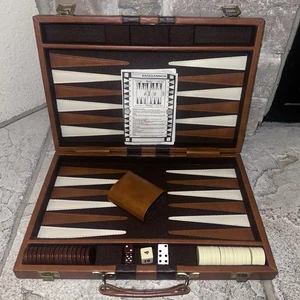 Vintage 1980’s Backgammon Complete Set 21x15” Board Game Brown/Ivory Chips - Picture 1 of 8