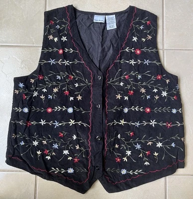 Vintage Y2K Retro 90s Bobbie Brooks Size Large Floral Embroidered Corduroy Vest — 第 1/4 张图片