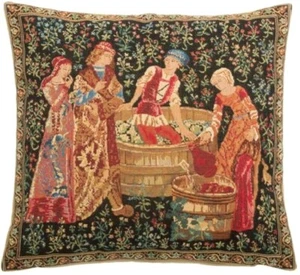 LES VENDANGES, THE GRAPE PRESSING BELGIAN TAPESTRY CUSHION COVER 1464, 18" X 20" - Picture 1 of 5
