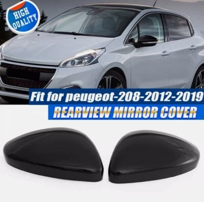 Door Mirror Covers Cap Shell For Peugeot 208/2008 Gti 2012-2019 Glossy Black - Image 1 of 4