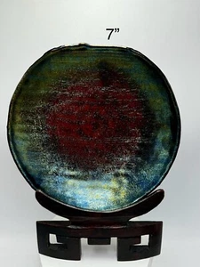 Mesolini Studio Round Decorative Iridescent Art Glass Plate 7” Diameter - Picture 1 of 12