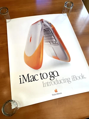 1999 Apple iBook G3 Orange Clamshell Computer Poster iMac Think Different 23x33 - Image 1 of 4