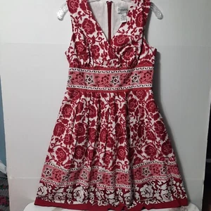 Chadwicks Dress Y2K Short Petite 8P Pink Red White Floral Sleeveless Pleated - Picture 1 of 8