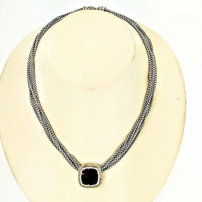 Colar raro David Yurman quartzo esfumaçado e diamantes em uma corrente de 6 fios 15" - Imagem 1 de 4