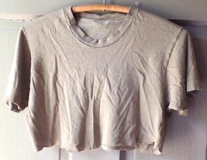 Vintage Distressed Cut-Off Beige Short Sleeve Cotton T-Shirt Size Seems Small - Picture 1 of 6