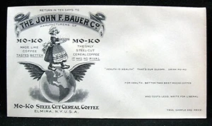 John Bauer Mo-Ko Acero Corte Cereal Café Logotipo Adv Sobre Elmira Nueva York Antiguo Stock - Imagen 1 de 2