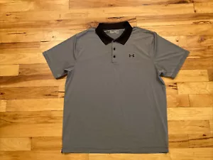 Under Armour HeatGear Loose Fit Golf Polo Black Gray Shirt Men 2XL XXL Heat Gear - Picture 1 of 12