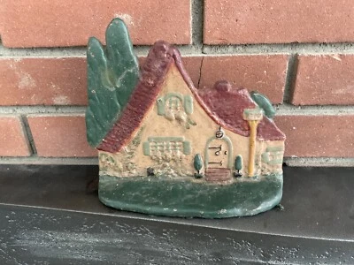Vintage Cast Iron Doorstop Little Red Riding Hood Cottage-As Found - Image 1 of 4