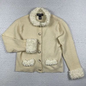 Norton Mcnaughton Sweater Womens Large Cream Cardigan Wool Soft Cozy Fuzzy Y2K - Picture 1 of 11