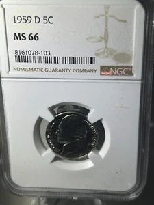 1959 D Jefferson Nickel NGC MS-66 Beauty with steps - Picture 1 of 2