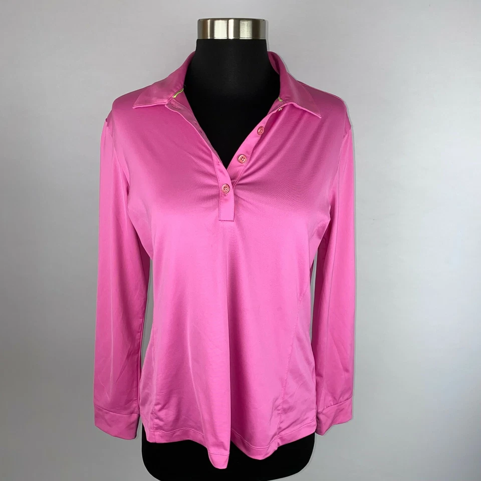 Camiseta polo de golf Greg Norman para mujer lisa rosa popover Play Dry manga larga M Foto 1 de 4