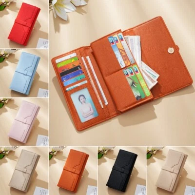 女士长款钱包皮革手拿包三折信用卡夹硬币钱包手提包 — 第 1/4 张图片