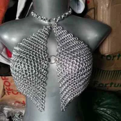 Chainmail  Handmade Aluminum Silver Metal Chain mail Bikini Set Bra Skirt  gift - Image 1 of 3