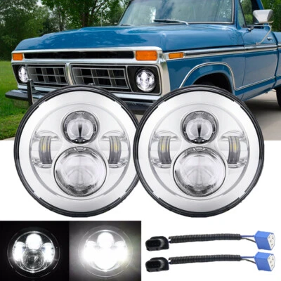 Pair 7 inch Round LED Hi/Lo Beam Headlights Chrome for Ford F100 F150 F250 Truck - Image 1 of 4