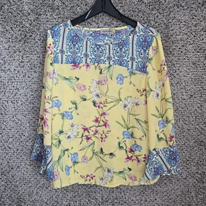 Figueroa & Flower Top Womens XL Yellow Floral Print Crinkle Gauze Blouse Ladies - Picture 1 of 7