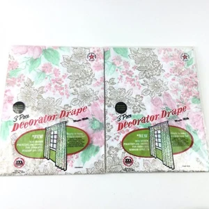 2 Set Tende MCM Plastica Tende 6pz Rosa Oro Verde Floreale 84X72 Valance Vintage - Foto 1 di 3