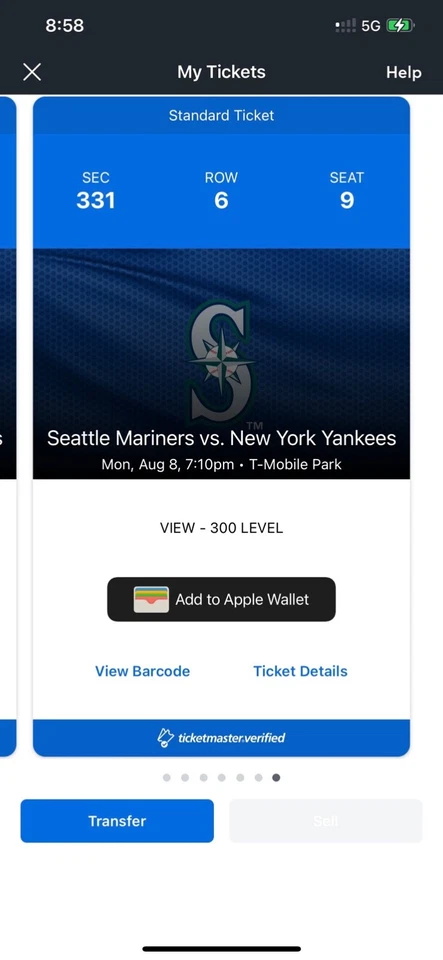 1-7 New York Yankees @ Seattle Mariners 2022 Tickets 8/8/22 Sec 329 T-Mobile NY - Image 1 of 4