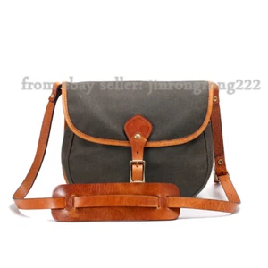 Vintage Waterproof Oil Waxed Canvas Bag Single Shoulder Men's Italian Cowhide S - Picture 1 of 22