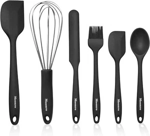 Silicone Kitchen Utensils Set (6 Pcs) Heat Resistant Non-Stick Food-Grade Black - Picture 1 of 6