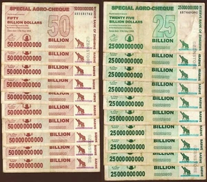 10x 25 + 10 x 50 Milliarden Dollar Spezial Agro Scheck Simbabwe 2008 authentisches COA - Bild 1 von 8