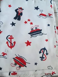 Tela de mezclilla náutica vintage de 3 más de 3 yardas para niños barcos blancos ancla artesanía de costura - Imagen 1 de 3
