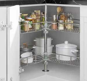 28-Inch Kidney Shaped Chrome Pie Cut 2-Shelf Lazy Susan Corner Organizer - Picture 1 of 5