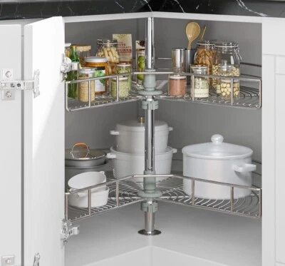 28-Inch Kidney Shaped Chrome Pie Cut 2-Shelf Lazy Susan Corner Organizer - Image 1 of 4