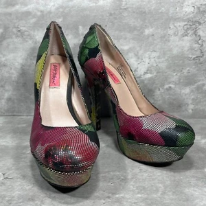 Betsey Johnson Ditan Multi Color Leather Hi Heel Pumps Slip On Women's Sz 8.5 M - Picture 1 of 15