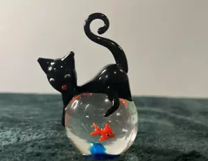 Creative Crystal Glass Ball Cat Goldfish Figurine Hand-blown Glass Home Decor - Picture 1 of 6