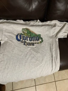Vintage Corona Beer T-Shirt Size XL Double Sided Mexico Iguana Art Gray 1997 - Picture 1 of 4