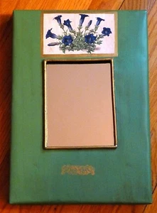 Morning Glory Print On Antiqued Green Painted Metal Wall Mirror, U.S.A., NOS - Picture 1 of 7