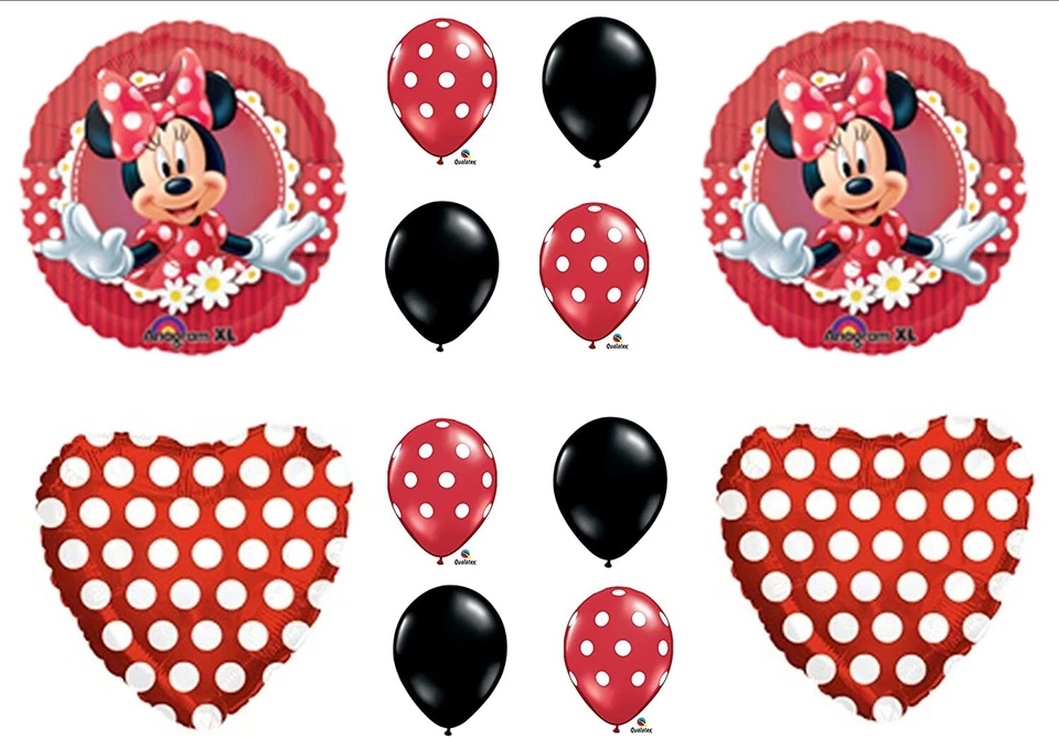 红色/白色圆点米妮生日派对气球 - 12 件 — 第 1/1 张图片