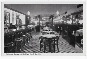 Postal vintage de restaurante Raleigh Carolina del Norte California - Imagen 1 de 2