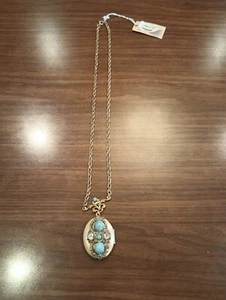 Soft Surroundings necklace, Turquoise and Old Gold, Locket New With Tags - Picture 1 of 5